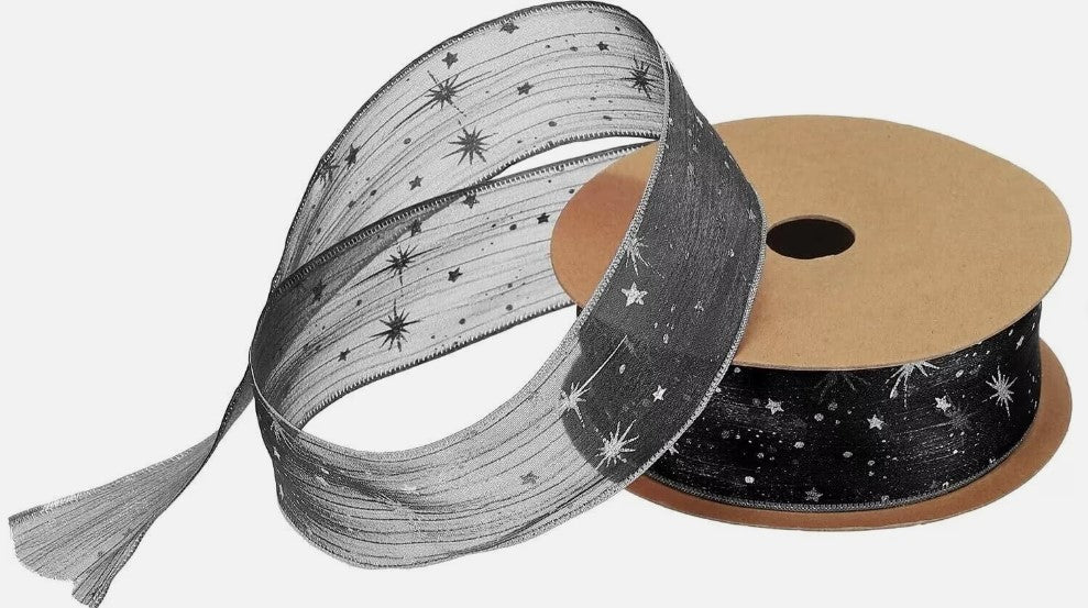 40mm 20 Yard 18m Star Organza Sheer Ribbon Sparkly Snow Yarn Ribbon