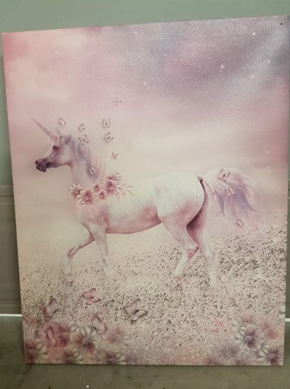 Pink floral unicorn canvas