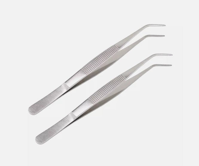 7 Inch Stainless Steel Tweezers with Curved Serrated Tip Multipurpose