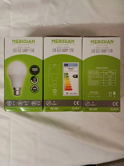 Meridian 12w LED GLS Light Bulb Lamp x3