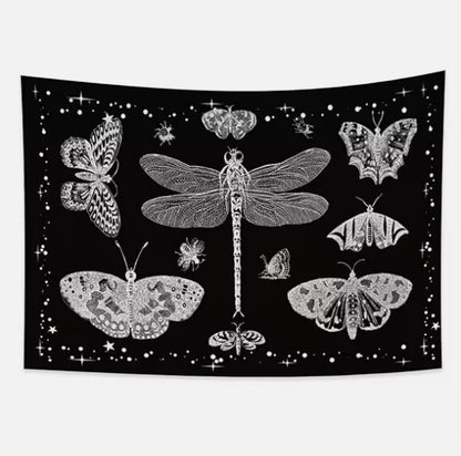 "YONGFOTO 150x100cm Butterfly Tapestry, Dragonfly Tapestries Moth Black White "