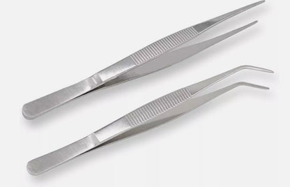 "7 Inch Stainless Steel Tweezers with Straight and Curved Serrated Tip "