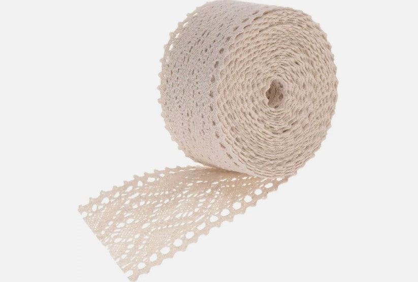 Lace Ribbon 1.77" x 5yards Beige Hollow Cotton Lace for DIY