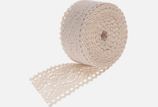 Lace Ribbon 1.77" x 5yards Beige Hollow Cotton Lace for DIY