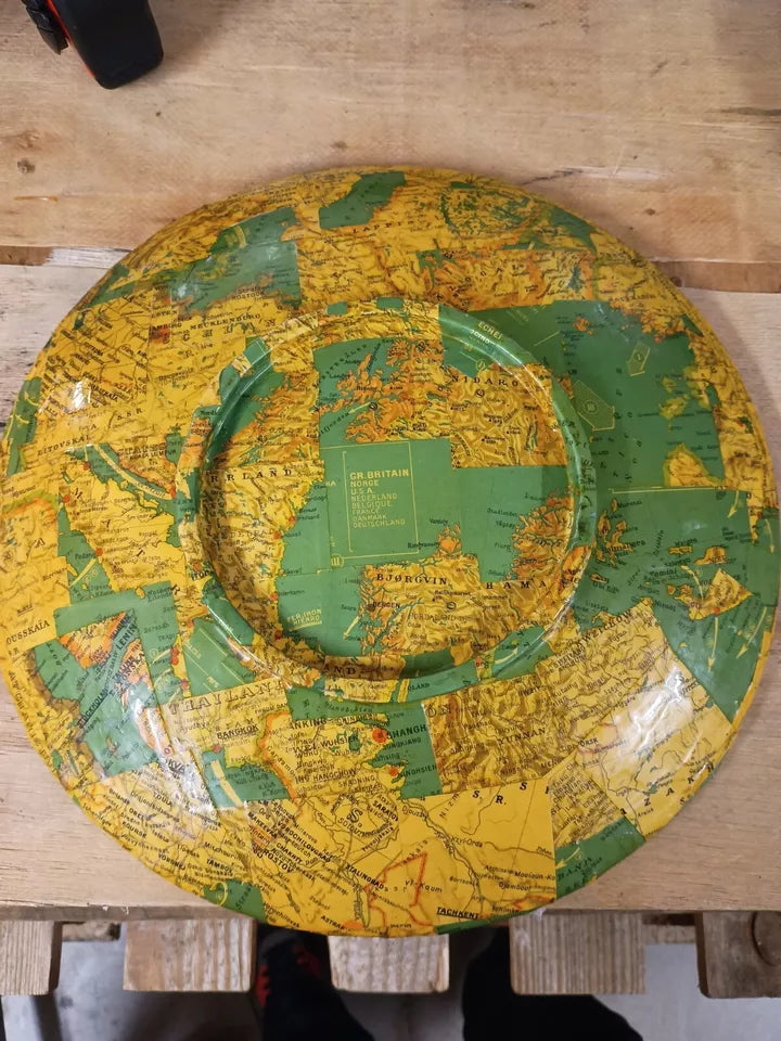 Paper Mache World Map Bowl 30cm