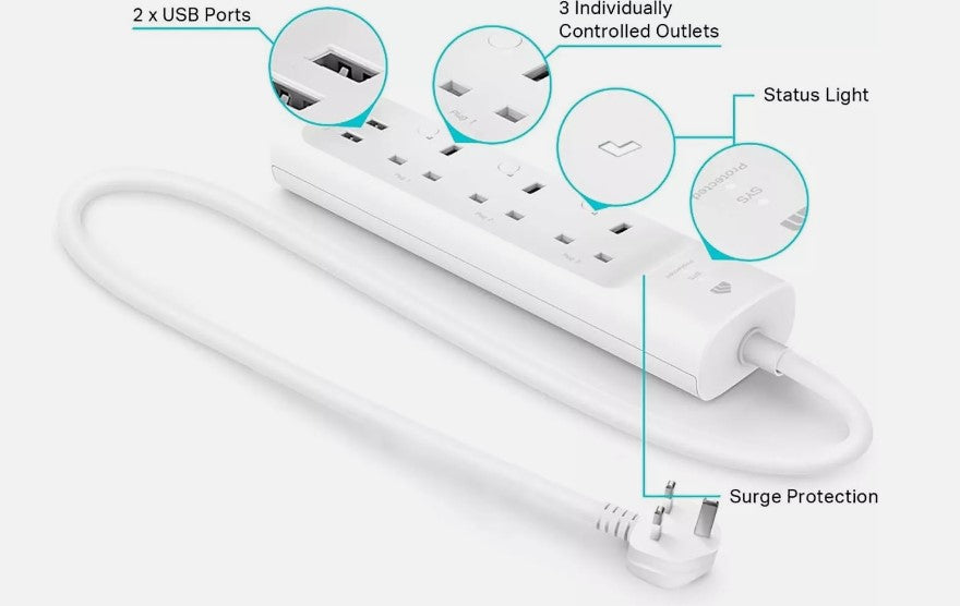 Tp-Link Kasa Wifi Power Strip 3 Outlets with 2 USB Ports, Equipped with ETL Cert