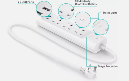 Tp-Link Kasa Wifi Power Strip 3 Outlets with 2 USB Ports, Equipped with ETL Cert