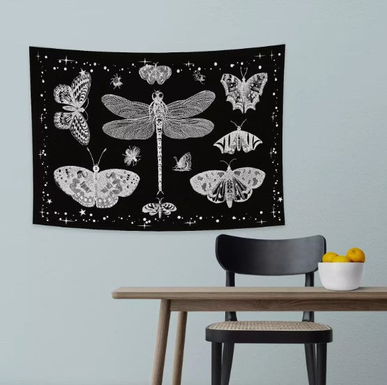 "YONGFOTO 150x100cm Butterfly Tapestry, Dragonfly Tapestries Moth Black White "