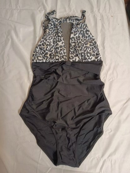 BLACK / WHITE LEOPARD PRINT RUFFLE LADIES SWIMSUIT VARIOUS SIZES