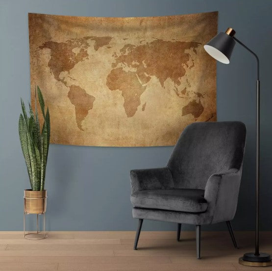 "100 x 70 cm World Map Tapestry Wall Hanging Vintage Parchment Texture for School "