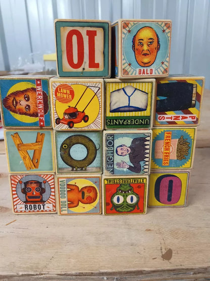 Fred And Friends XYZ Wooden Blocks. Alternative To ABC. 14 Blocks Only