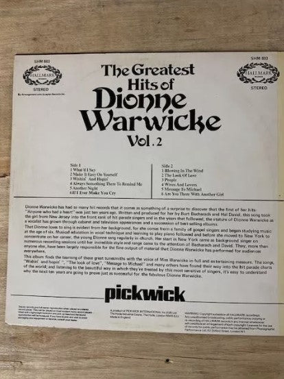 "The Greatest Hits Of Dionne Warwick Vinyl Vol. 2 "