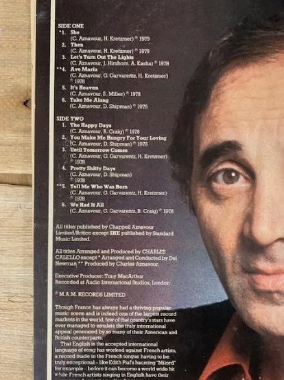 Charles Aznavour Vinyl - She Also Featuring Ave Maria, Let's Turn Out The Lights