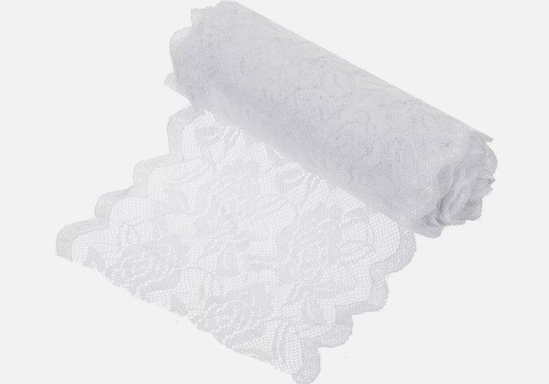 6 Inch Wide 11 Yard Lace Ribbon Floral Pattern White Trim