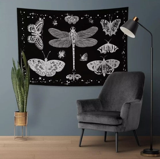 "YONGFOTO 150x100cm Butterfly Tapestry, Dragonfly Tapestries Moth Black White "