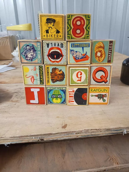 Fred And Friends XYZ Wooden Blocks. Alternative To ABC. 14 Blocks Only