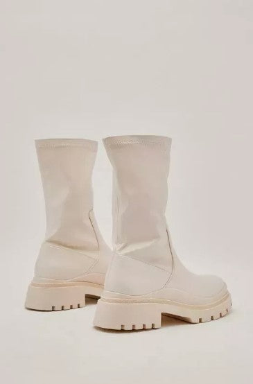 Nasty Gal Mono Mud Guard Sock Boot Cream Size 7