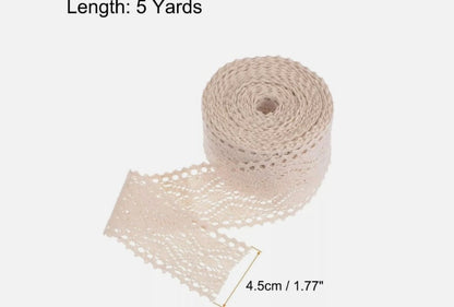 Lace Ribbon 1.77" x 5yards Beige Hollow Cotton Lace for DIY