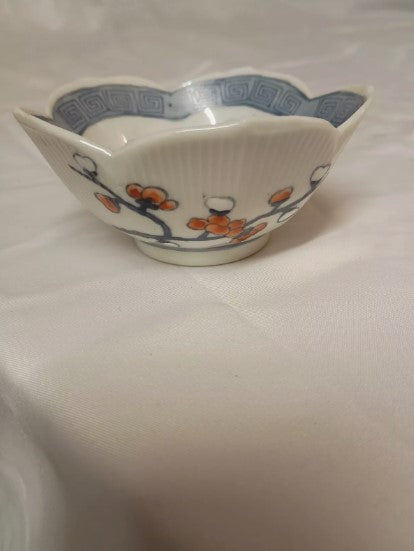 Vintage Chinese Hand Painted Bowl, Flower Shape, 9cm across