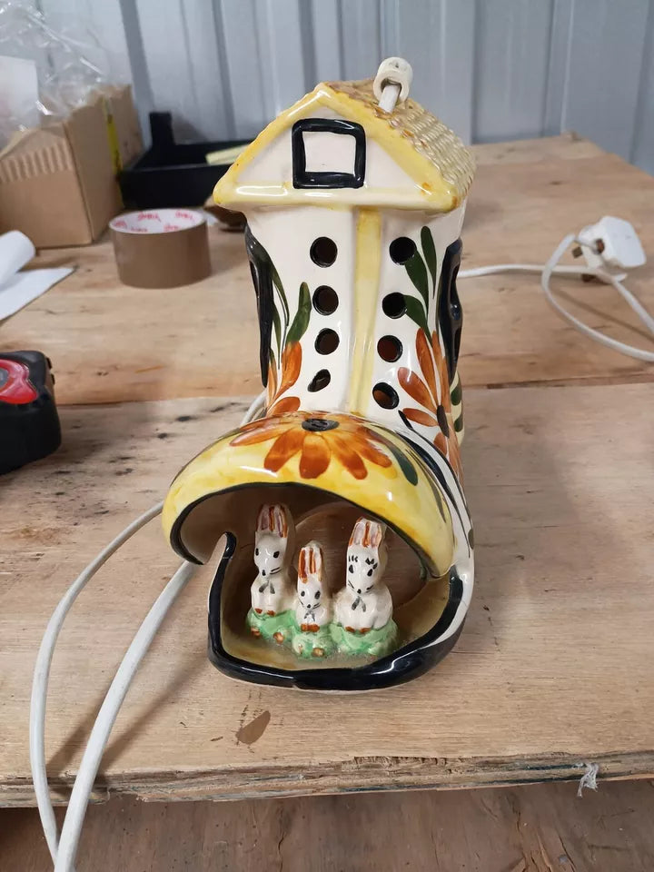 Vintage Ceramic Boot Night Light Rabbit Family - Has Been Repaired