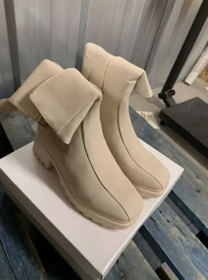 No Doubt Women's Chunky Chelsea Boot With Inside Zip. Cream (UK Sizes 3-8 )