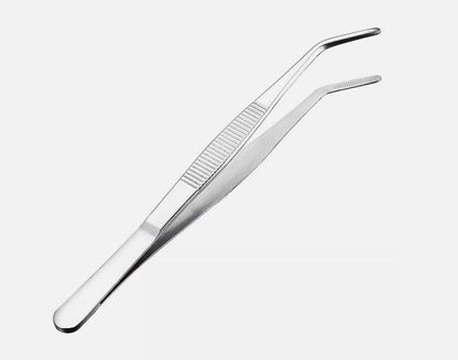 7 Inch Stainless Steel Tweezers with Curved Serrated Tip Multipurpose