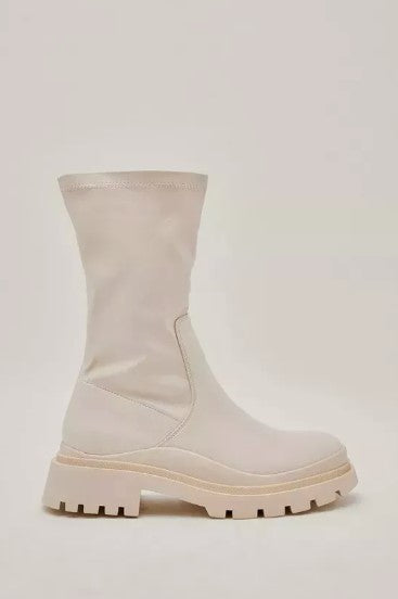 Nasty Gal Mono Mud Guard Sock Boot Cream Size 7