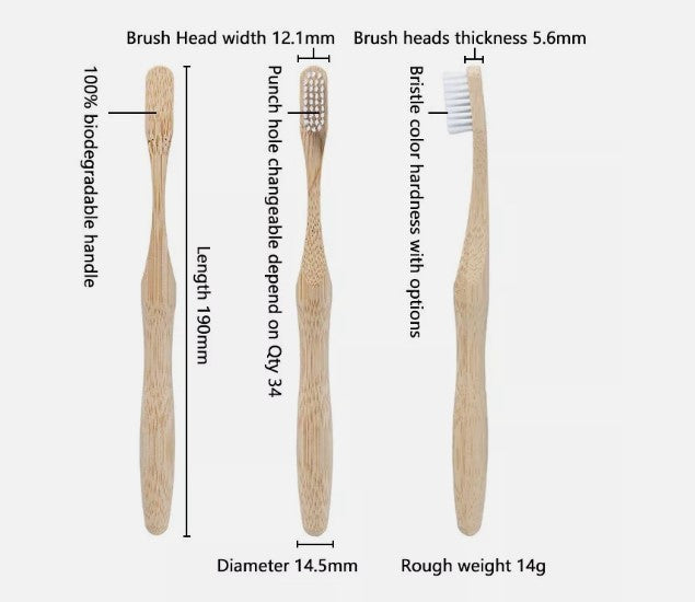 "Bamboo Manual Toothbrush 5 Pack | Natural, Biodegradable"