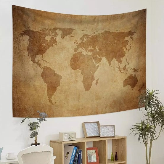 "100 x 70 cm World Map Tapestry Wall Hanging Vintage Parchment Texture for School "