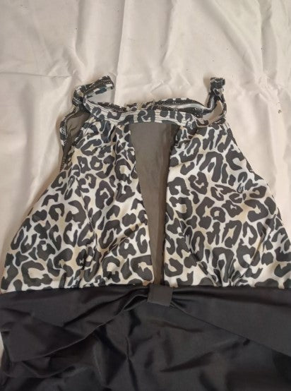 BLACK / WHITE LEOPARD PRINT RUFFLE LADIES SWIMSUIT VARIOUS SIZES