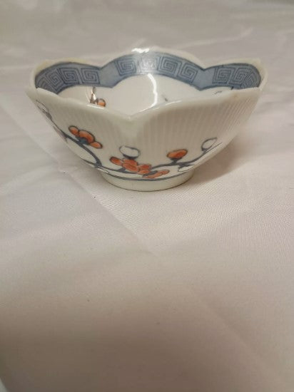 Vintage Chinese Hand Painted Bowl, Flower Shape, 9cm across