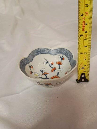 Vintage Chinese Hand Painted Bowl, Flower Shape, 9cm across